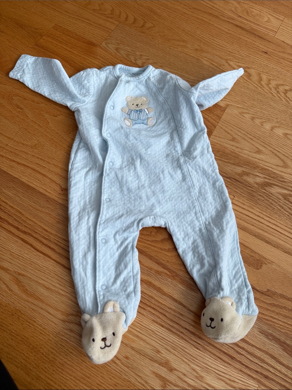 Light Blue Baby One-Piece with Bear Appliqué